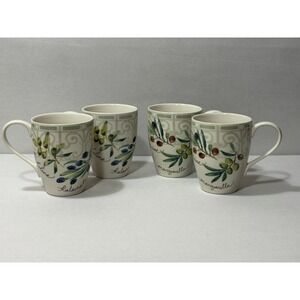 222 Fifth Olive Connoisseur Fine China Coffee Mugs Set of 4 Kalamata Manzanilla